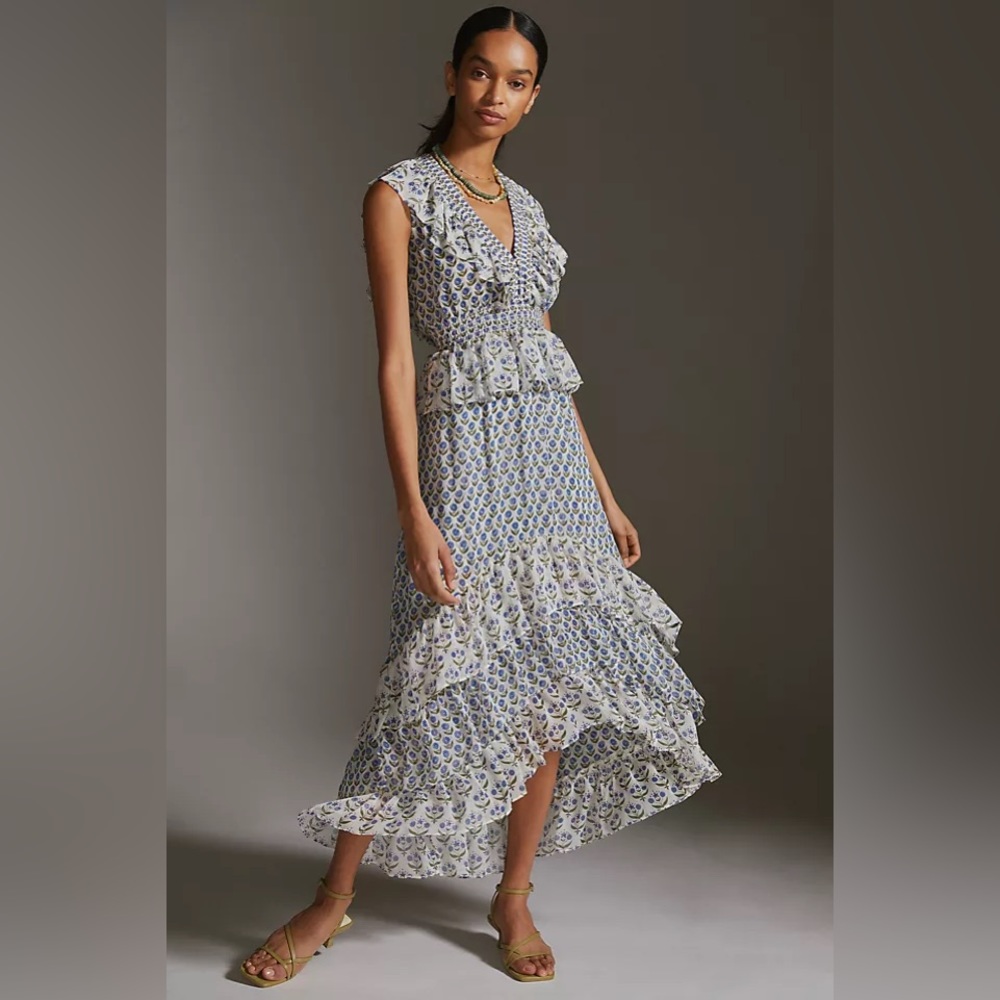 ✨ Anthropologie MISA Ruffle-Tiered Midi Dress Sz M